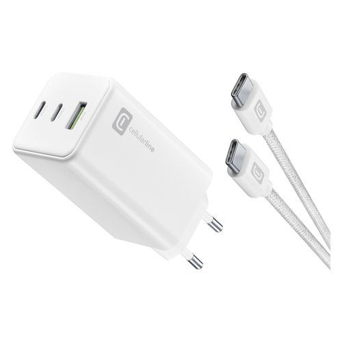 Cellularline multipower 100w kit - smartphone, tablet e laptop caricabatterie da rete usb-c 100w con cavo usb-c to usb-c - ACHKITGAN100WTABW