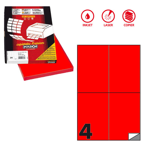 Etichetta Adesiva C/519 Rosso Fluo 100Fg A4 105X148,5Mm (4Et/Fg Markin