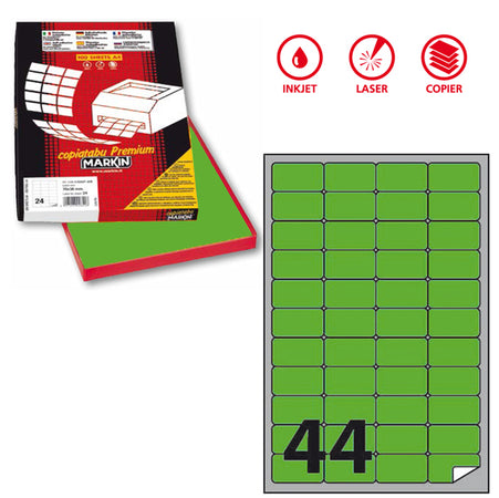 Etichetta Adesiva A/406 Verde Fluo 100Fg A4 47,5X25,5Mm (44Et/Fg Markin