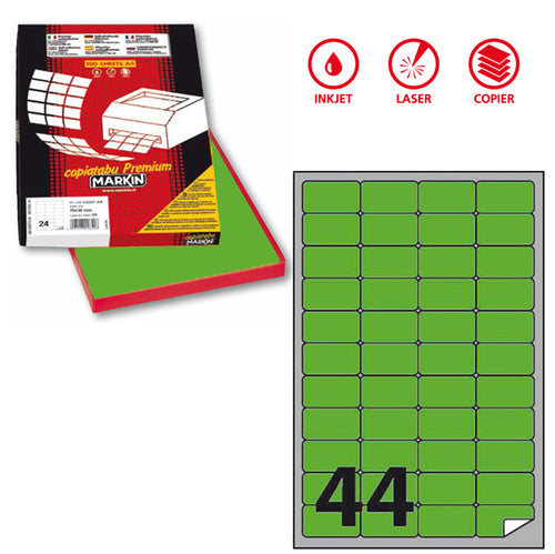 Etichetta Adesiva A/406 Verde Fluo 100Fg A4 47,5X25,5Mm (44Et/Fg Markin