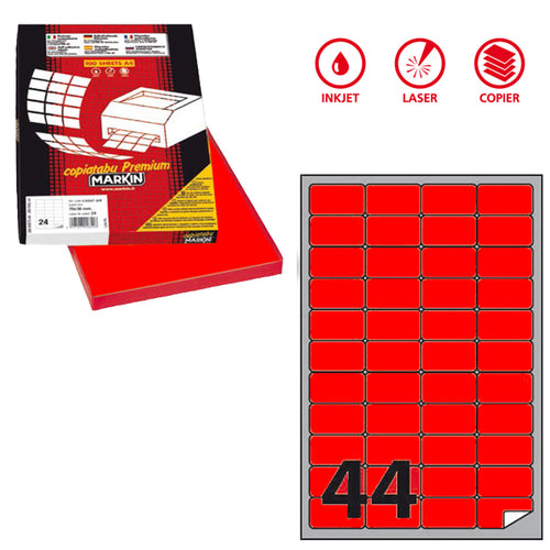 Etichetta Adesiva A/406 Rosso Fluo 100Fg A4 47,5X25,5Mm (44Et/Fg Markin