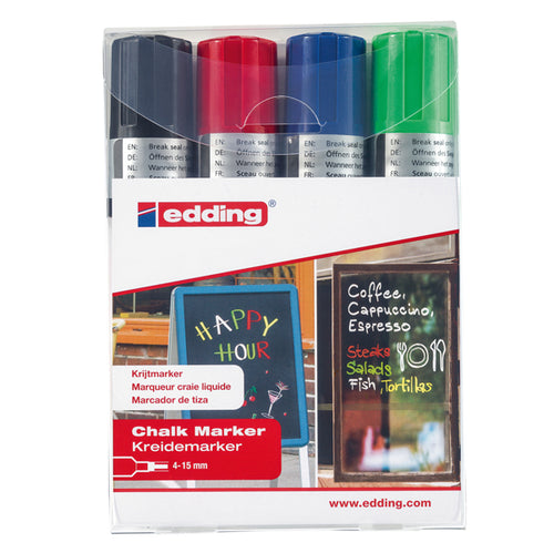 Busta 4 Marcatori Edding 4090 Punta Scalpello Gesso Liquido Col.Assortiti