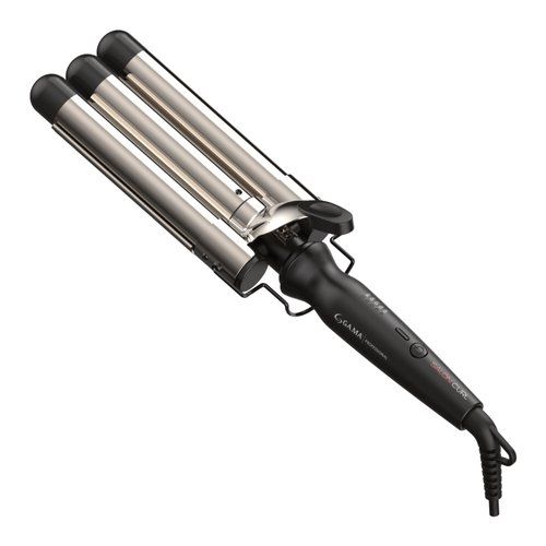 Ga.ma triferro salon curl gama, ideale per realizzare ricci impeccabili su capelli lunghi e folti, 3 tubi da 25 mm, tubo extra-lungo da 170 mm, tecnologia silk chrome, riscaldamento veloce, rivestimento nano silver, temperatura regolabile da 130 a 210°c,