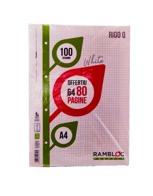 Ricambi forati A4 quadri 5 mm con margini - Rigo Q - per raccoglitori 80 pagine