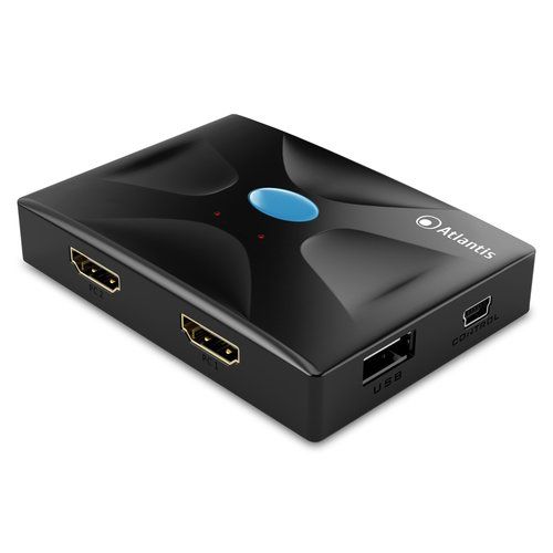Kvm hdmi atlantis p021-mthk02 switch usb tastiera, mouse, video hdmi a 2 porte ingresso/uscita include 2 cavi di collegam.
