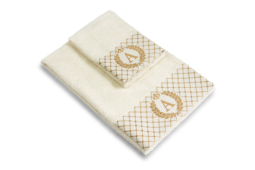 Set 2 asciugamani con iniziale asciugamano viso + asciugamano ospite Made in Italy - Vanita di raso