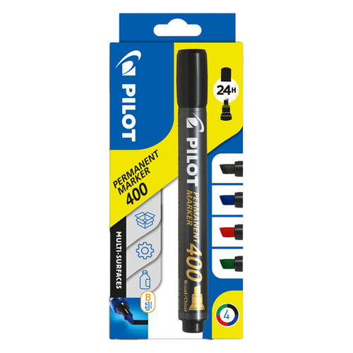 Astuccio 4 Marcatori Permanenti 400 Colori Assortiti P.Scalpello 4.5Mm Pilot