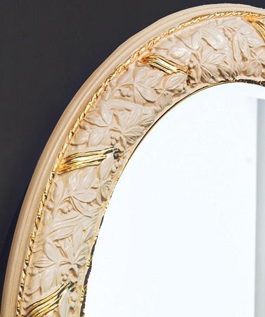 MOBILI2G - Specchiera laccato avorio con particolari-foglia oro- Misure: l.70 x h.90 x p.3