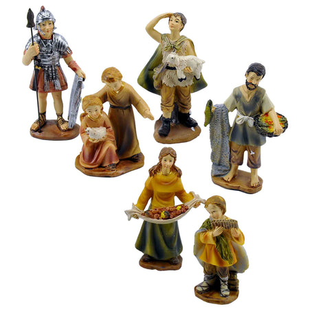 Pastorelli per presepe in poliresina con animali, doni e mestieri 23 soggetti 15 cm