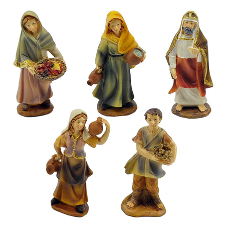 Pastorelli per presepe in poliresina con animali, doni e mestieri 23 soggetti 15 cm