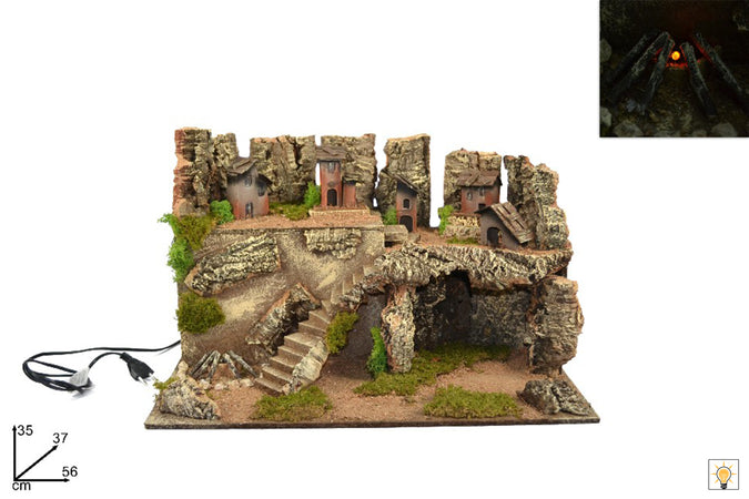 Capanna decorativa natalizia con fuoco per presepe