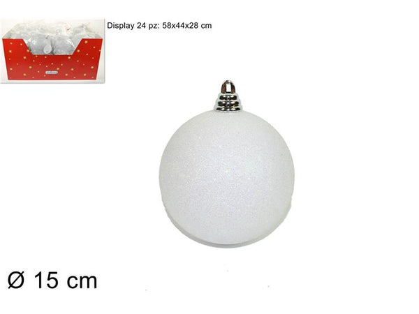 Palla 15cm glitterara bianca.