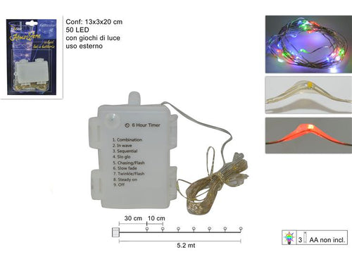 Filo 50 Luci Led 8 Giochi di Luci Multicolor