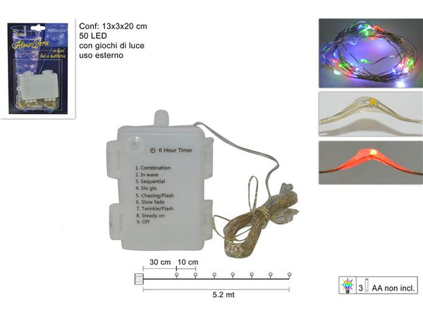 Filo 50 Luci Led 8 Giochi di Luci Multicolor
