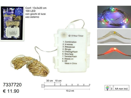 Filo 100 Luci Led 8 Giochi di Luci Multicolor
