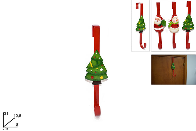 Gancio natalizio in metallo con decorazioni soggetti natalizi h 31 cm