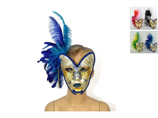 Maschera con Rosa e Piume 4 Colori Assortiti