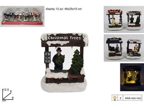 Scenario Natalizio Bancarella con Luci e Suoni a Batteria 4 Assortimenti