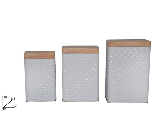 Tris barattoli metallo