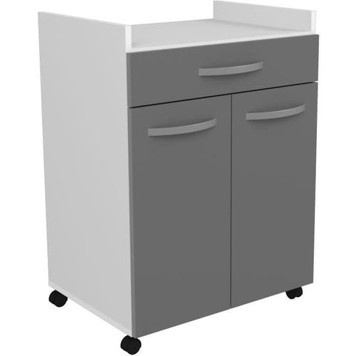 Carrello OSLO 60 cm - 1 cassetto e 1 anta - L 60 x P 44 x H 81 cm - Colore grigio lucido - EKIPA