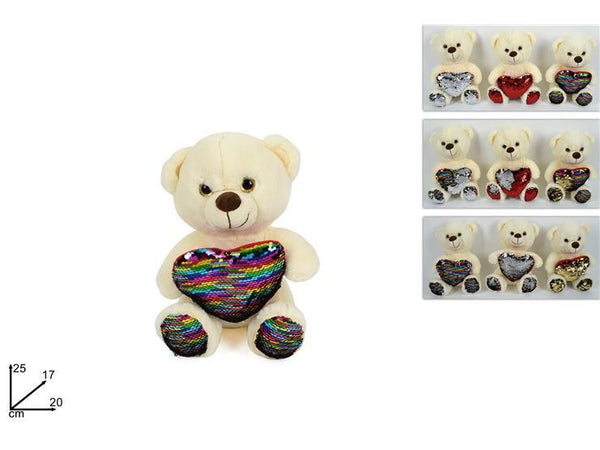 PELUCHE ORSO 30 CM 3 CUORE PAILETTES