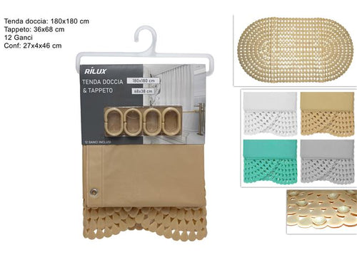 Tenda Doccia 180x180cm + Tappeto 68x38cm 4 Assortimenti