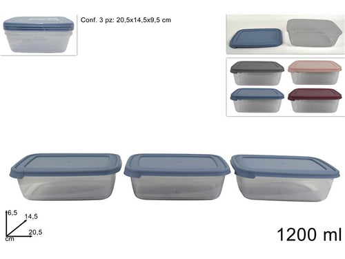 Contenitori plastica rettangolari 1200ml (set da 3 pezzi).