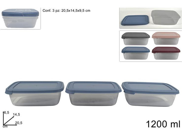 Contenitori plastica rettangolari 1200ml (set da 3 pezzi).