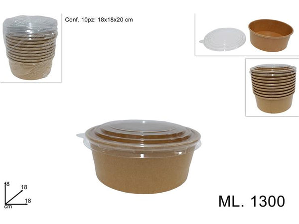 Contenitori 1300ml Monouso con Coperchio Set da 10 Pezzi