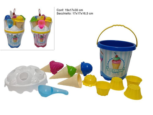 Secchiello Mare 17cm Con Accessori a Forma di Gelati 2 Assortimenti