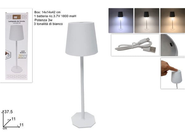 Lampada da Tavolo Led Ricaricabile Touch Bianco