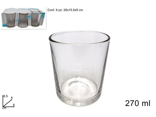 Bicchieri Vetro liscio Set 6 Pezzi 270ml