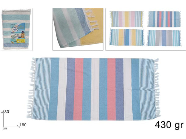Telo Mare In Cotone e Spugna 80x160cm 435gr Fantasia a Righe in 4 Colori