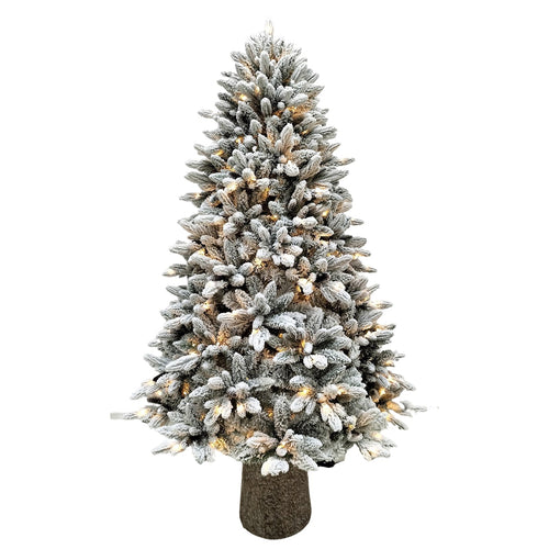 Albero di Natale Innevato con base tronco e luci led Marmolada in PE Effetto Real Touch + PVC + Flock