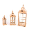 Set 3 Lanterne decorative in legno e vetro con portacandela decorato.