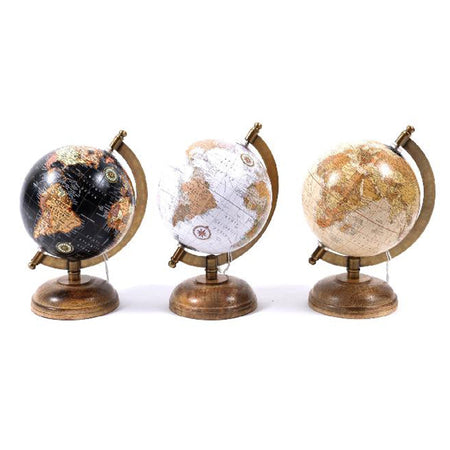 Mappamondo con piedistallo in legno girevole sull'asse decorazione per ambienti h 21cm