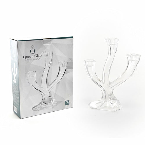 Portacandele in cristallo Boheme con 3 fuochi decorazione centrotavola 18 x 6 x h23,5 cm