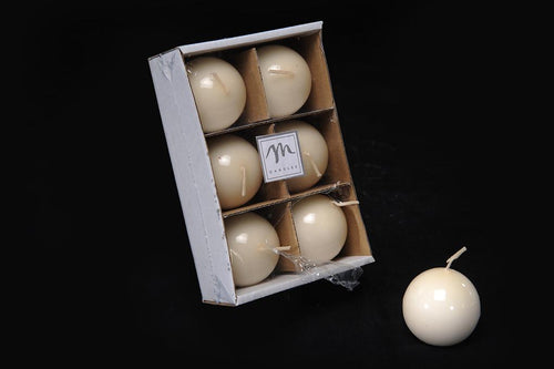Set 6 Candele Sfera in Cera Lucida Avorio Diametro 4,5cm