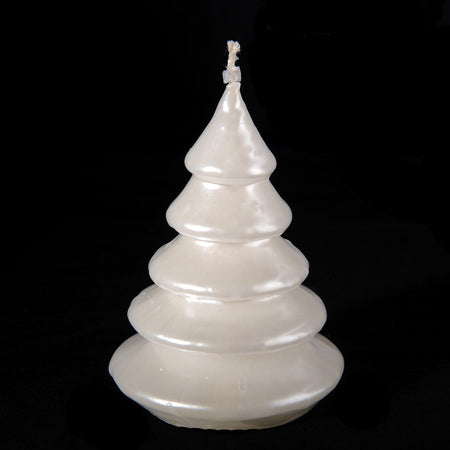 Candela Pino Metallic decorativa in cera color Perla da 13 cm