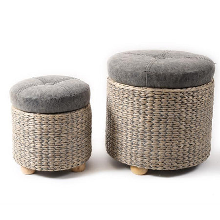 Set 2 Pouf contenitori tondi con seduta in ecopelle arredamento moderno