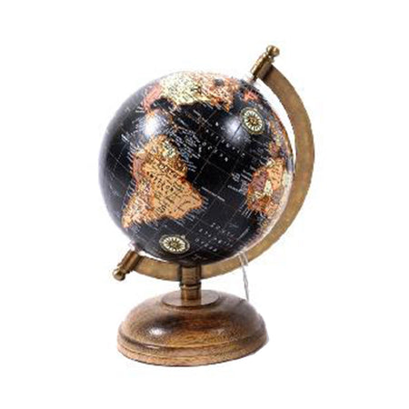 Mappamondo con piedistallo in legno girevole sull'asse decorazione per ambienti h 21cm
