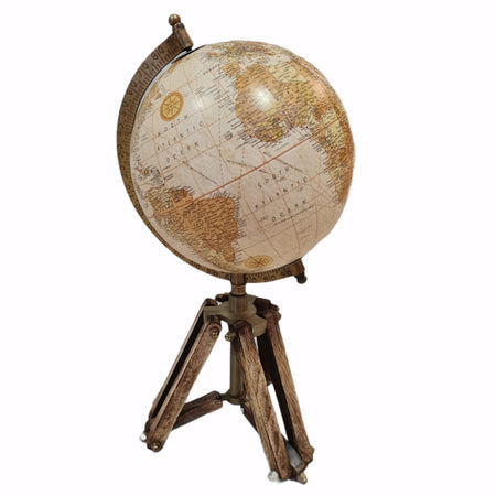 Mappamondo con piedistallo in legno girevole sull'asse decorazione per Ufficio e Cameretta h 45 cm