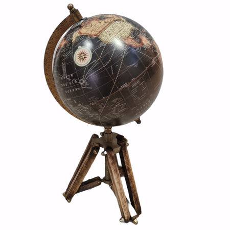 Mappamondo con piedistallo in legno girevole sull'asse decorazione per Ufficio e Cameretta h 45 cm