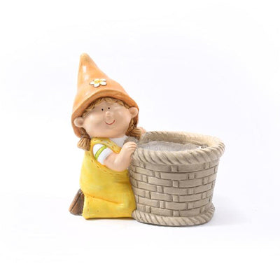 Nani da giardino per esterno in poliresina statua Livia con portavaso h 32 cm