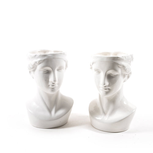 Statua decorativa Lucrezia testa porta vaso da giardino in ceramica bianca h 28 cm