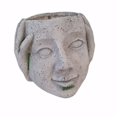 Statua decorativa "Faces" testa con vaso da giardino per veranda in Cemento