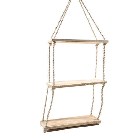 Mensola pensile a 3 ripiani in legno appendibile con corda da 95 cm