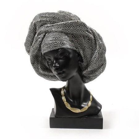Busto decorativo in poliresina statua volto donna africana "Perla d'africa" h 38 cm