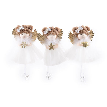 Pendente per albero di Natale Fatine con vestiti bianchi e ali da 19 cm
