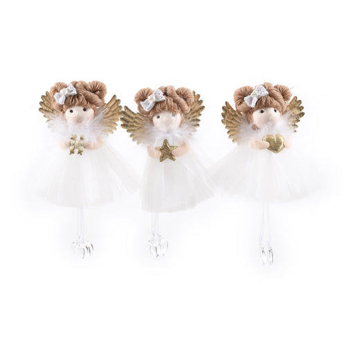 Pendente per albero di Natale Fatine con vestiti bianchi e ali da 19 cm